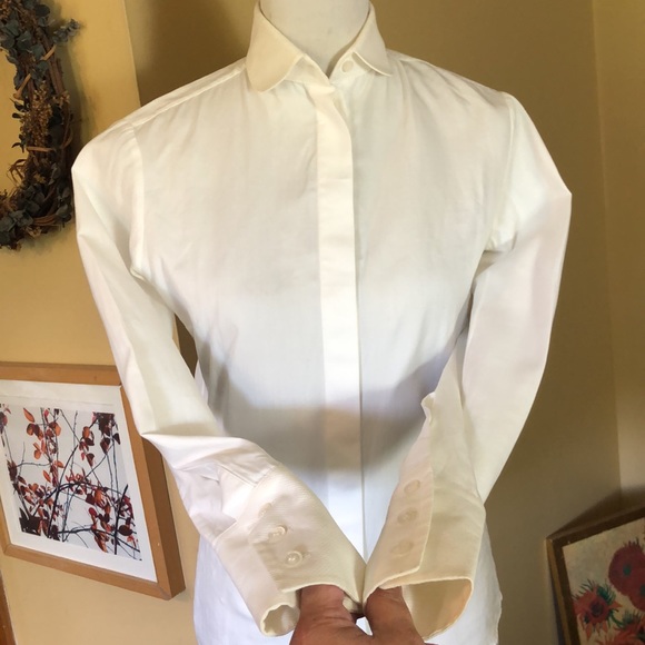 STELLA  MCCARTNEY Size 38 EU White Buttondown Blouse Honeycomb Collar/Cuff $585 - Picture 9 of 16